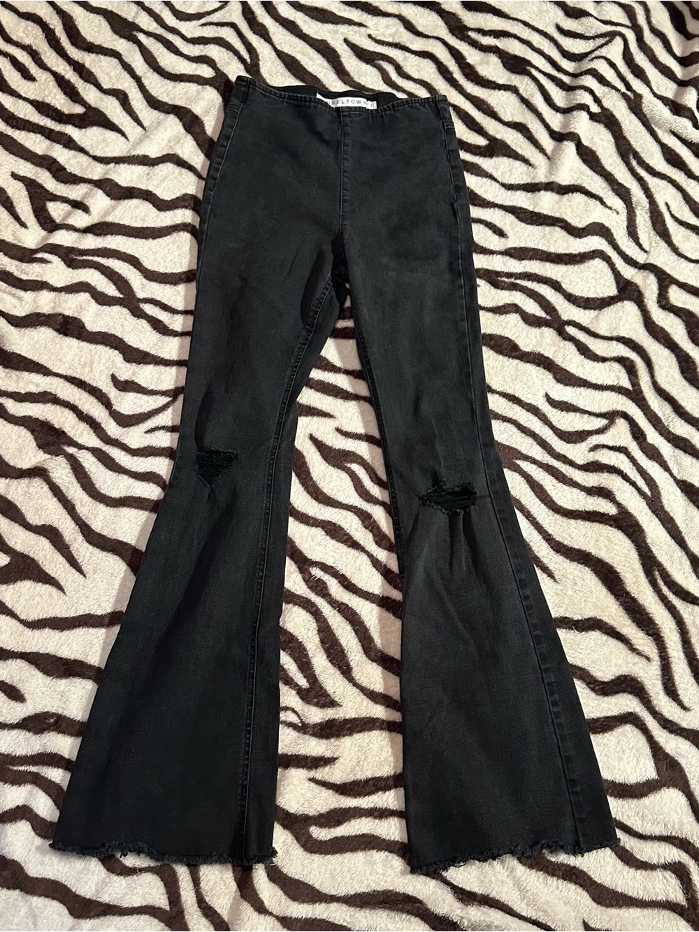 Tinseltown Black Flare Jeans with Distressed Knees